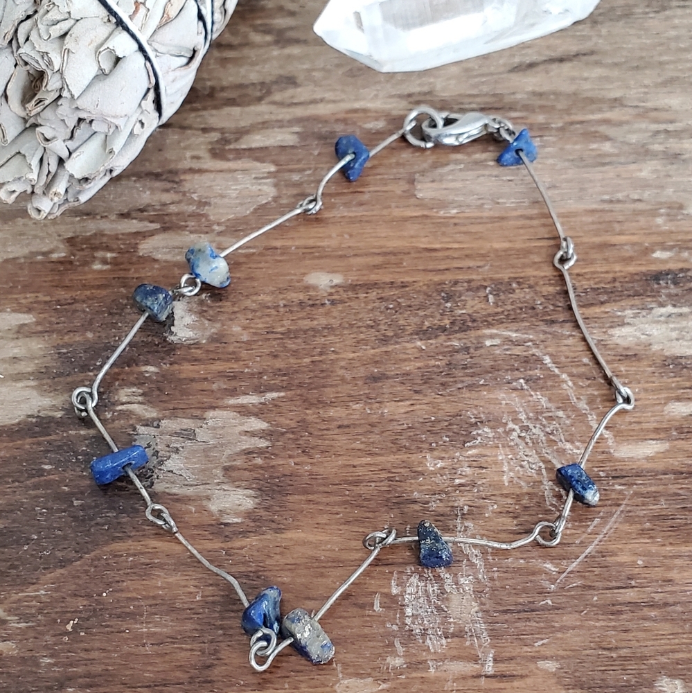 blue gemstone metal chain anklet ankle bracelet